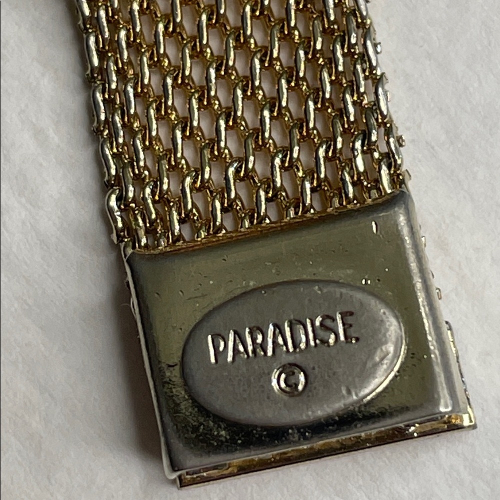 Vintage Paradise Butterfly Mesh 1960's Enamel Butterfly Scroll Hearts Bracelet - Picture 5 of 8